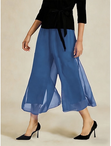  Dame Bred Bukseben Bukser med rett ben Elegant Kalv lengde Medium Midje Middels midje Naturlig Elastisk midje Elastisk Avslappet Daglig Feriereise Wedgewood Sommer Vår Høst