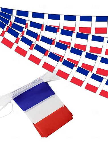  Frankreich-Wimpelkette mit 50 kleinen französischen Flaggen für die Fußball-Weltmeisterschaft (14 Meter) – ideal für Dekorationen, Schulen, Partys und Sportveranstaltungen.