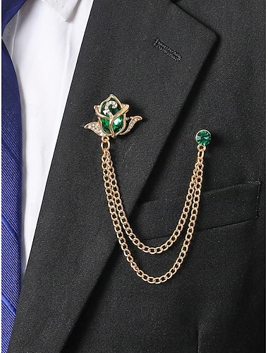  Pánská růžová brož do klopy z lehké slitiny s řetízkem, doplněk k obleku na svatbu a párty, více barev, elegantní květinová brož pro formální příležitosti