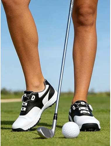  Schwarze/weiße Golfschuhe für Damen mit Spikes – professionelle Golfschuhe im sportlichen Stil mit rutschfesten Stollen für Training und Golfspiel &Outdoor-Sportarten