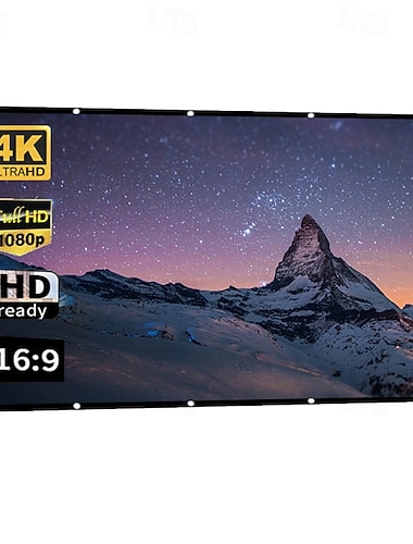  Projektorlerret 16:9 HD 4K, sammenleggbart bærbart projeksjonslerret for hjemmekino, innendørs utendørs filmlerret med forsterkede kanter og maljer, antikrøll videolerret for kontor &bakgård