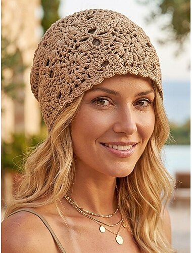  Dames boho muts met bloemenprint, gehaakt en gemaakt van een katoenmix, verkrijgbaar in verschillende kleuren, perfect voor dagelijks gebruik, reizen, vakanties en een stijlvolle look in een strandresort.
