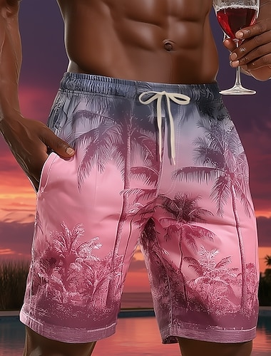  Per uomo Albero di Cocco Piante Tropicali Costumi da bagno Pantaloncini da mare Pantaloncini da Surf Misura del girovita medio Hawaiano Vacanza al Mare Tasche Laterali fodera in rete Coulisse