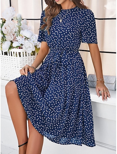  Per donna Abito al ginocchio Vestito Casual Vestito in Chiffon Abito a trapezio Elegante Vintage Moda All'aperto Vacanza Uscire Vestibilità regolare A Pois Manica Corta Girocollo Nero Borgogna Blu