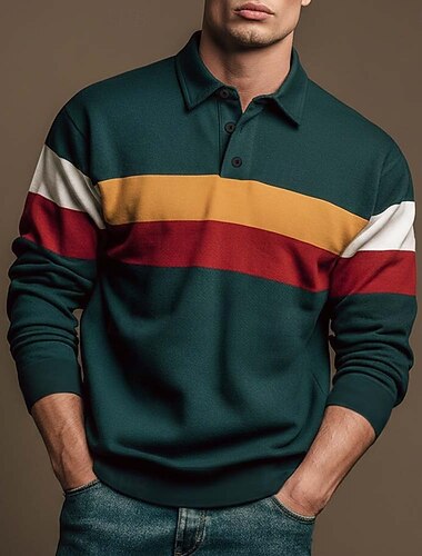  Per uomo Strisce orizzontali Polo da rugby Manica Lunga Magliette polo Camicie con Colletto Casual All'aperto Athleisure Stampa 3D Primavera Autunno Blu Nero Rosso