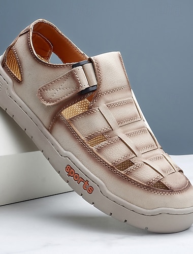  Sandali da pescatore da uomo beige, scarpe casual a punta chiusa con cinturino regolabile, ideali per camminare, viaggiare, tempo libero all'aperto, weekend fuori porta, comfort estivo quotidiano e look smart casual.