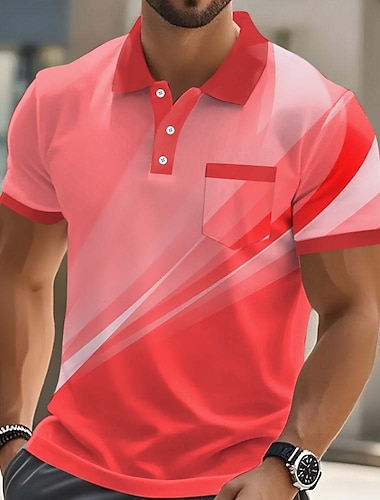  Voor heren Abstract Meetkundig Poloshirts Korte mouw Poloshirt Overhemden met kraag Casual Buiten Sportkleding Alledaagse kleding 3D-afdrukken Knop Lente zomer blauw Rood Paars