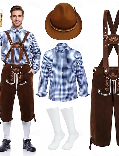 Oktoberfest Lederhosen Hemd Alpine Hoed Beiers Bavarian Duits München Weiden Voor heren Doek in traditionele stijl Blouse Short Hoed