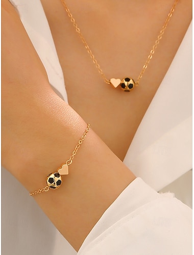  Ensemble collier et bracelet pendentif ballon de football pour femme, en alliage, décliné en plusieurs modèles de ballons, idéal pour les matchs, les fans de sport, au quotidien et en voyage.