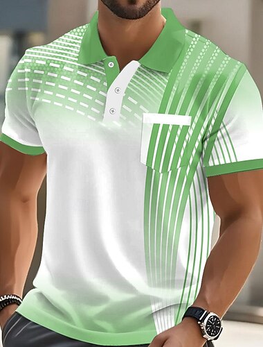  Voor heren Meetkundig Poloshirts Korte mouw Poloshirt Overhemden met kraag Zakelijk informeel Buiten Sportkleding Alledaagse kleding 3D-afdrukken Knop Lente zomer blauw Meerblauw Rood