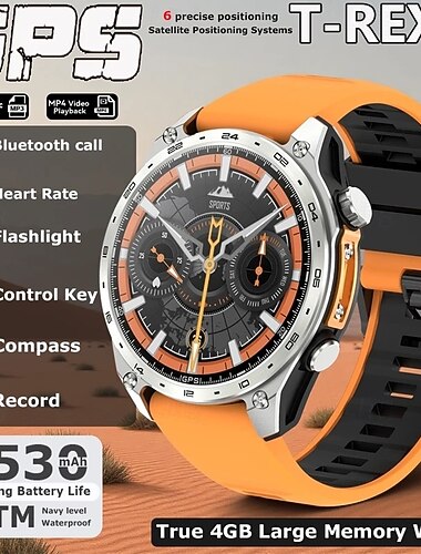  Smartklokke for menn amolde hd300 pro gps-sporing offline kart 4 gb minneopptaker lommelykt utendørs sport barometer høydekompass