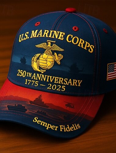  Baseballkappe zum 250-jährigen Jubiläum des US Marine Corps (1775–2025), bestickte Militärmütze mit „Semper Fidelis“, amerikanischer Flagge, rot &blaue patriotische verstellbare Kappe