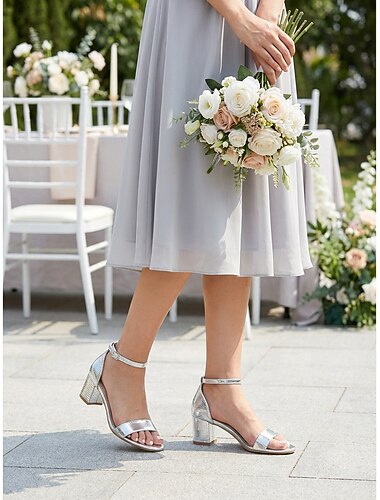  女性用ゴールドブロックヒールサンダル、ガーデンウェディングに最適なエレガントなブライズメイドシューズ、快適な屋外挙式用ヒール