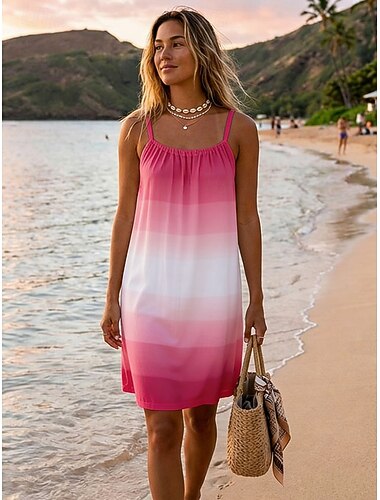  Per donna Abito al ginocchio Vestito Canotta Casual Vestibilità regolare Grafico A righe Senza Maniche Girocollo Blu Rosa Rosso Viola Estate Primavera