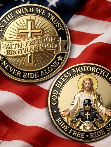  Moeda de bênção para motociclistas – Deus abençoe os motociclistas, moeda colecionável de fé, liberdade e irmandade, moeda inspiradora "pilote livre, pilote seguro", lembrança para motociclistas.