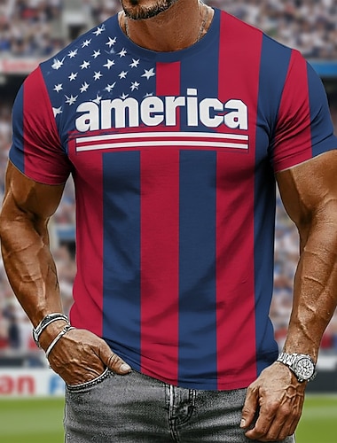  Coppa del calcio 2026, maglietta da uomo USA con bandiera, stelle e strisce, scritta America, squadra nazionale, stampa integrale, vestibilità aderente, abbigliamento da tifoso per il giorno della
