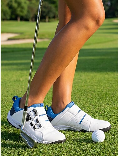  クイックダイヤルレースアップを備えた女性用スパイクゴルフシューズ、通気性のあるカラーブロックゴルフスニーカー、トレーニング、ウォーキング用の高クッションソール &アウトドアスポーツ