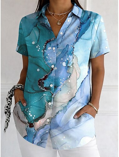  Per donna Camicia Bottoni Stampato Grafico Geometrico Vintage Elegante Moderno Manica Corta Colletto a Camicia Top Regolari Quotidiano Blu Rosso Viola Verde Estate Primavera