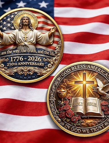  Tro og frihet, amerikansk minnemynt til 250-årsjubileum – kristen Jesus-design, patriotisk samlermynt, inspirerende religiøst minnesmerke, Gud velsigne Amerika-gave
