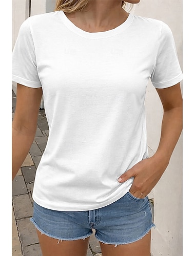  Dam Plusstorlekar T-shirt T-shirts Ensfärgat Klassisk Ledigt Kortärmad Rund hals Vanliga toppar Dagligen Utekväll Svart Vit Rodnande Rosa Mörkgrå Aprikos Sommar Vår