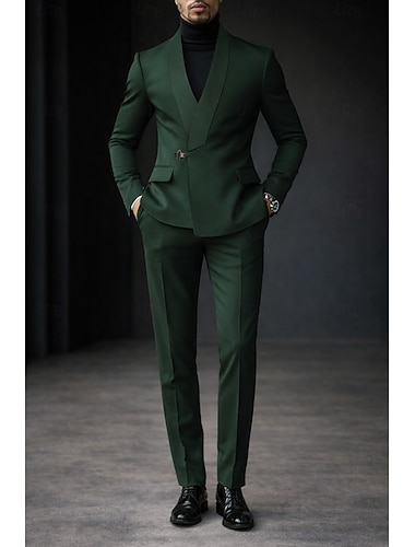  Herren Smokings Anzüge Party Hochzeit Schwarz Königliches Blau Frühling, Herbst, Winter, Sommer Anzug Schalkragen Mode Geschäftlich Einfarbig Standard Passform 2-teilig Einreiher - 1 Knopf