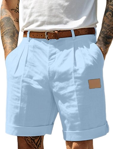  Herren Shorts Leinenshorts Sommershorts Strandshorts Baggy-Shorts Tasche Elastischer Bund Einfach Komfort Atmungsaktiv Knielang Outdoor Ferien Business Casual Mode Klassicher Stil Blau Schwarz