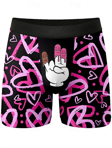  בגדי ריקוד גברים בצורת לב אצבע גלידה תחתוני בוקסר גמישים מכנסי שחייה מכנסי ים בוקסר מצחיק קזו'אל בית חופשת חוף חגורה גמישה סופג לחות תחתונים נושמים מְעַצֵב ביגוד