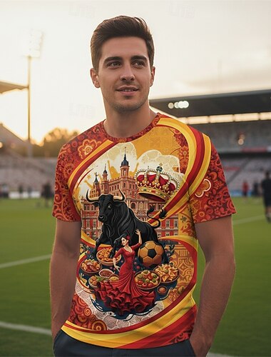  Calcio mondiale Abbigliamento sportivo Maglietta grafica Vintage Football americano Tifoso di calcio spagnolo Corte per Per uomo Adulti Stampa 3D  per Feste Sport all'Aperto