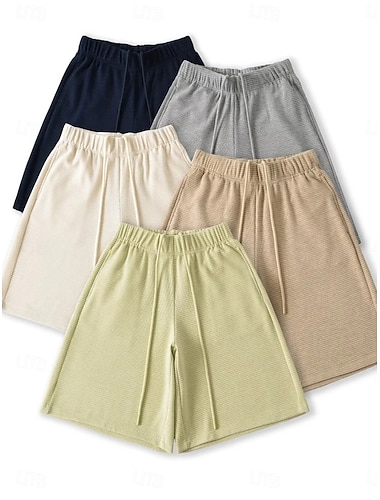  Damen Bermudashorts Waffel Chinos Shorts Urlaub Mode Streetwear Knielang Hohe Taille Einfach Elastischer Bund Bequem Komfort Weich Dehnbar Outdoor Straße Alltagskleidung Marineblau Grün Khaki Beige