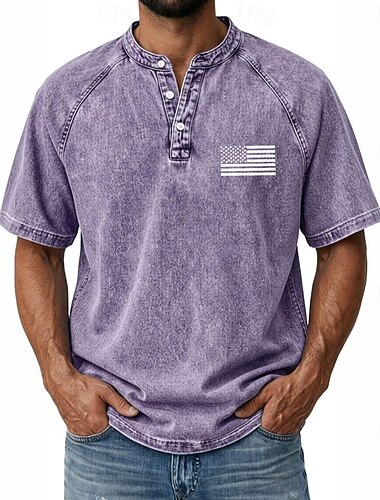  Homens Gráfico American US Flag Camiseta Camisa jeans Camisa 100% algodão com lavagem ácida Manga Curta Vintage Roupa de rua Casual Casual Casa Rua Outono & inverno Verão Primavera Preto Rosa Verde