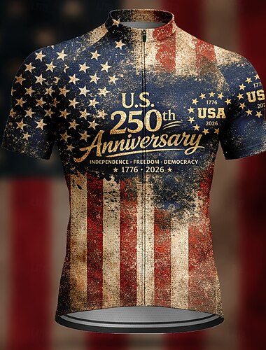 Amerikas 250. Jahrestag Tag der Unabhängigkeit Amerikanischer Unabhängigkeitstag Herren Radtrikot Amerikanische US-Flagge Kurzarm Fahhrad Trikot Oberteil mit 3 Gesäßtaschen UV-beständig