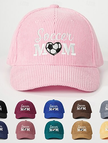  Bestickte Baseballkappe für Fußballmütter – Vintage-Fußballmütze aus Cord mit Herzmuster, verstellbar, mit Öffnung für Pferdeschwanz, ideal für Fußballspiele im Sommer, lässige Outdoor-Sportmütze