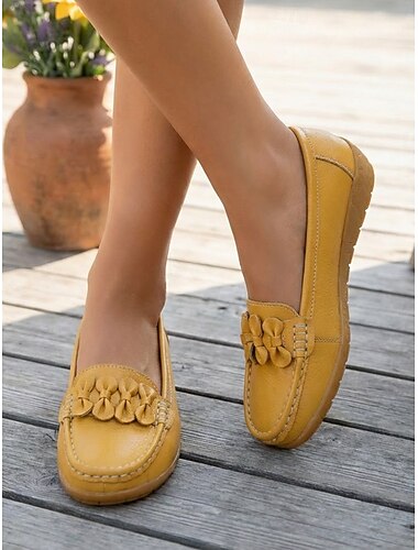  Dames Gele Moccasins Loafers – Zachte Instap Comfort Schoenen Casual Klassieke Stijl voor Dagelijks Gebruik Werk Reizen Wandelen  Tuinfeesten