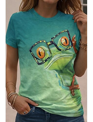  Dames T-shirt met grappige humoristische citaten, patchworkprint, kattenletter, grappige slang, stijlvol, basic, klassiek, korte mouwen, ronde hals, lange tops, dagelijks gebruik, groen/blauw, wit,