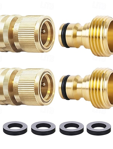  2 sett hurtigkoblinger for hageslange, kraftig solid messing 3/4 tommers tykkelse, universelle lekkasjesikre koblinger for enkel tilkobling av vannslange