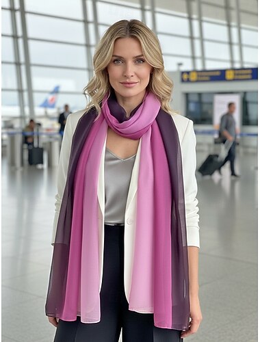  női bohém színátmenetes sifon sál, többszínű, könnyű poliészter kendő hétköznapi viseletre, utazáshoz, nyaraláshoz, strandra és üdülőhelyi stílushoz