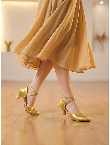  Dámské vínové lakované taneční boty s kříženým páskem, nízký podpatek, standardní taneční boty na valčík, foxtrot &cvičné, elegantní a pohodlné taneční podpatky