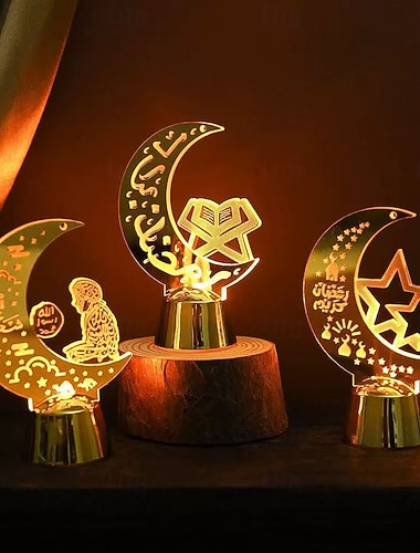  1/3 Stück Ramadan-Festival-Mond-förmige Acryl-LED-Nachtlicht-Mondkerzenlicht-islamische muslimische Eid al-Fitr-Dekoration