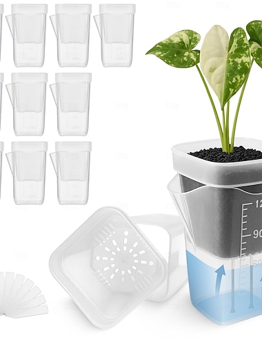  10 kpl kirkkaita miniruukkuja itsekastelevia kasveja vedenpinnan ilmaisimella &salaojitusreiät, pienet muoviset istutusastiat sisä- ja ulkokäyttöön, aerophyta, afrikanorvokit, yrtit, kaktukset,