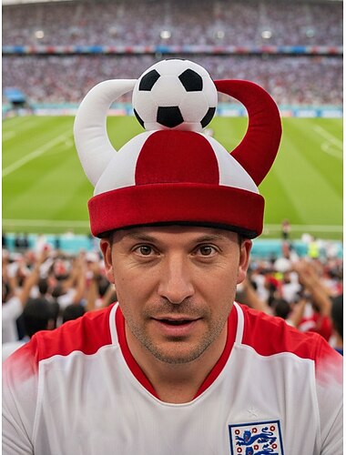  Heren voetbalpet met hoorn, polyester, grappige fanpet met voetbalthema, kostuumhoofddeksel voor voetbalwedstrijden, teamondersteuning, stadionevenementen en wedstrijddagen.