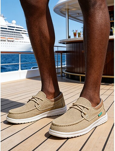  Beige slip-on loafers for menn – fritidssko til øy- og cruisebruk, lette og komfortable sommersko, reise- og feriestedsko