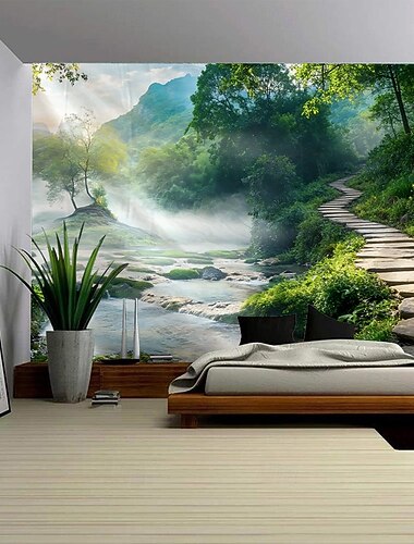  Tapiz de paisaje escénico moderno para colgar en la pared para dormitorio, sala de estar, dormitorio, habitación universitaria, decoración del hogar, fondo fotográfico
