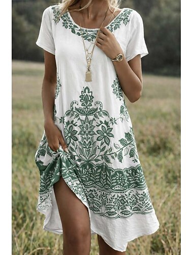  Per donna Mini Abito Vestito T-Shirt Abito a trapezio Abito Estivo Casual Quotidiano Spiaggia Ferie Vestibilità comoda Floreale Manica Corta Girocollo Verde chiaro Rosa Estate Primavera