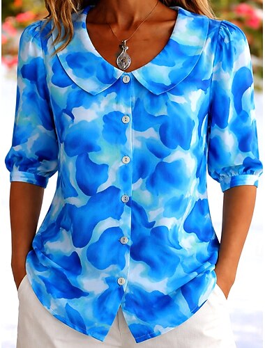  Dames Overhemd kunst Bohemen Vakantie Tropisch Dagelijks Strand Feestdagen blauw Blozend Roze Oranje Groen Zomer Lente