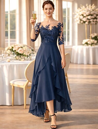  Linea ad A Lunghezza alla caviglia Vestito da Festa Abito da Cocktail Abito da invitata a nozze Abito da cerimonia per signora Mezza Manica Senza Spalle Elegante Alto Basso Formale Ospite di nozze