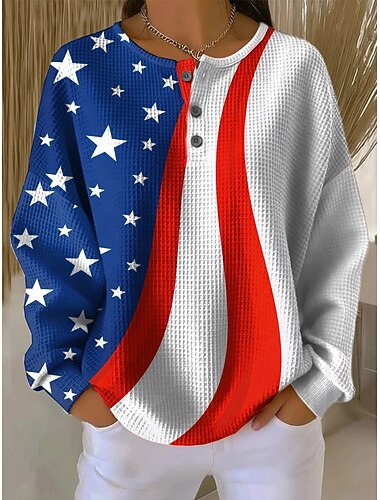  Per donna Felpe con cappuccio Bottoni Grafico Lettera Moda Casual Stampa Manica Lunga Girocollo Top Regolari Casuale Streetwear Blu Bianco Rosso Primavera Autunno Inverno