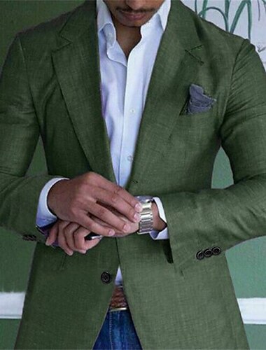  Herren Abschlußfeier Leinenblazer Blazer Geschäft Cocktailparty Hochzeitsfeier Mode Lässig Frühling Herbst Leinen Baumwoll Mischung Einfach Tasche Knöpfe Bequem Einreihig Ein-Knopf Blazer Hellgrün