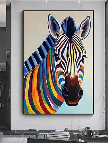  Zèbre coloré, tableau abstrait à l'huile, décoration murale sur toile, affiche, idéal pour les amoureux des animaux, pour la maison, la cuisine ou le salon. Idée cadeau zèbre.