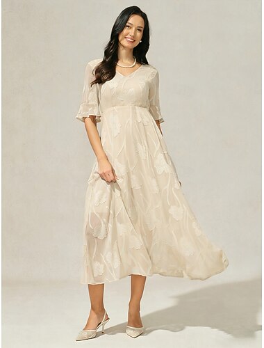  Femmes Robe Midi Robe trapèze Élégant Coupe régulière Fleuri Demi Manches Col en V Mink