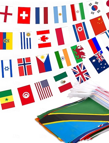  Flaggenkette mit 200 Ländern, 56 Meter lange internationale Flaggengirlande, Dekoration für die Fußball-Sommerspiele 2026 in Schulen, Sportveranstaltungen, Eröffnungen und Klassenzimmern